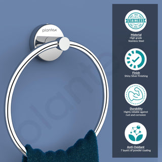 Plantex Stainless Steel Napkin Ring for Wash Basin/Towel Holder for Bathroom/Towel Hanger/Bathroom Accessories (Chrome/Round) - Pack of 3