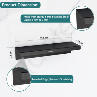 Plantex Stainless Steel Bathroom Shelf/Floating Shelf/Storage Organizer/Rack for Bathroom/Kitchen/Living-Room/Bathroom Accessories - Wall Mount (Matt Black - 14x5 Inches)
