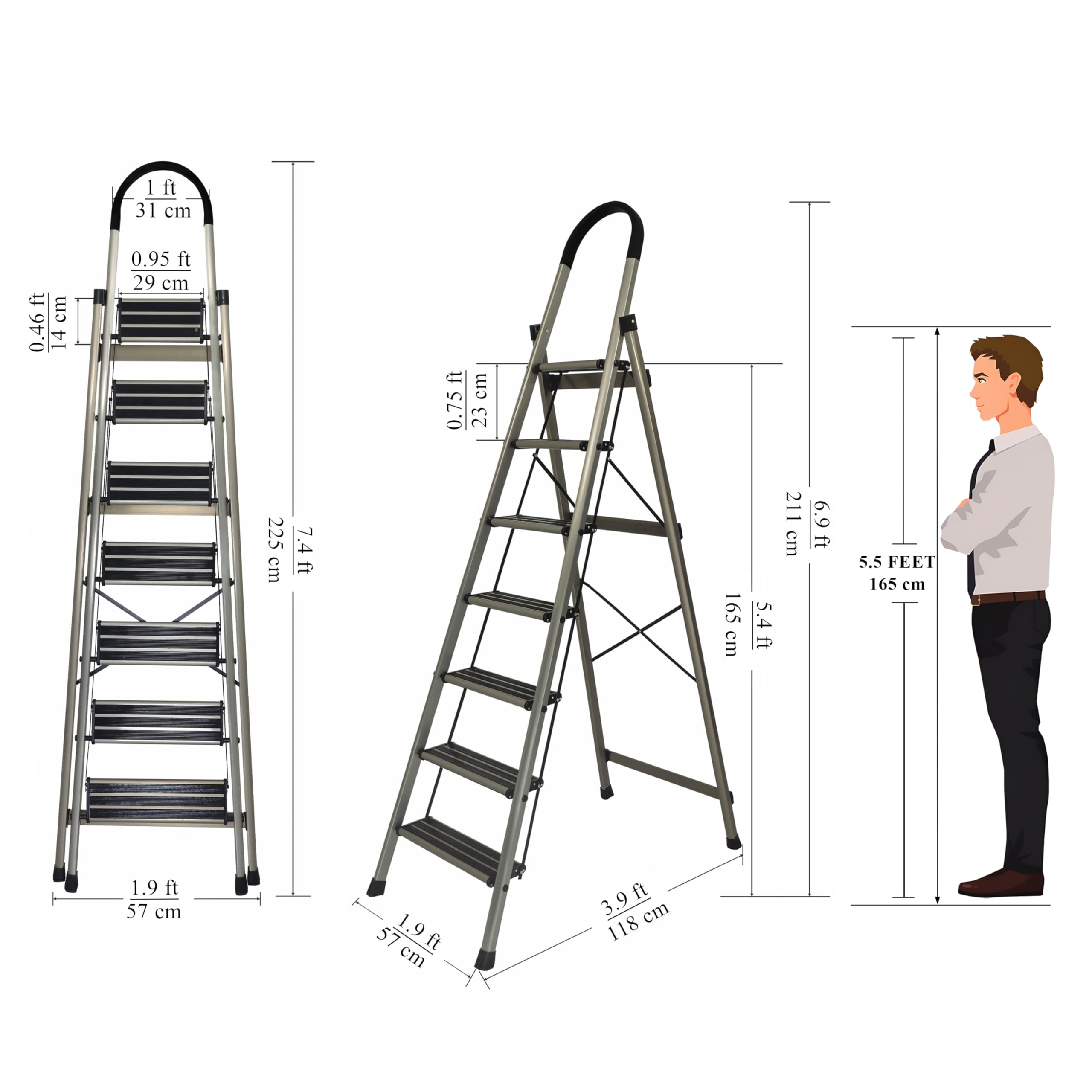 Plantex Guardex 7 Step Foldable Aluminum Ladder for Home/Ladder