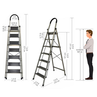 Plantex Guardex 7 Step Foldable Aluminum Ladder for Home/Ladder with Anti-Slip Shoes and Edge Guards/5 Year Manufacturer Warranty (Anodize Coated-Gold)