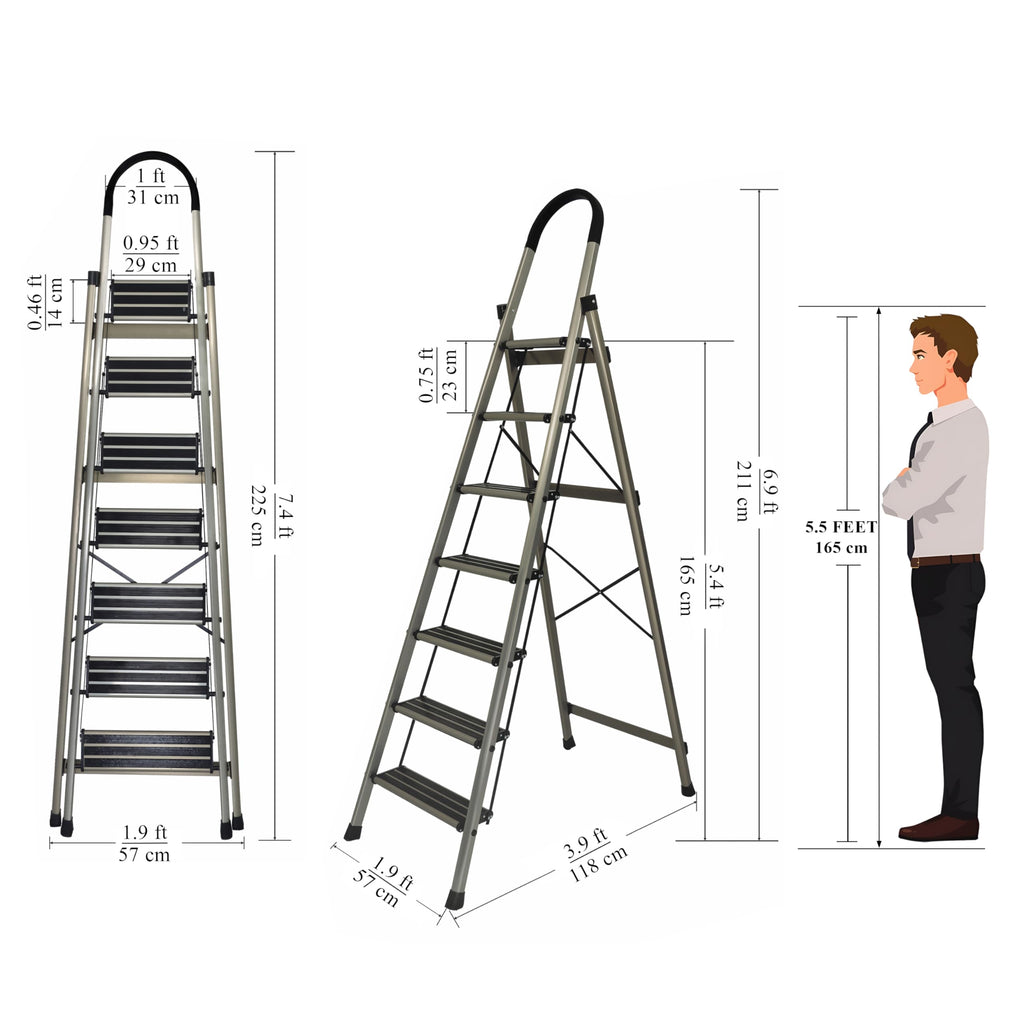 Plantex Guardex 7 Step Foldable Aluminum Ladder for Home/Ladder with ...