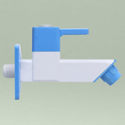 Plantex PTMT ES-111 Bib Cock Polished Water Tap For Bathroom With Water Saving Aerator/Bib Tap With Teflon Tape And Plastic Wall Flange (Blue & White)
