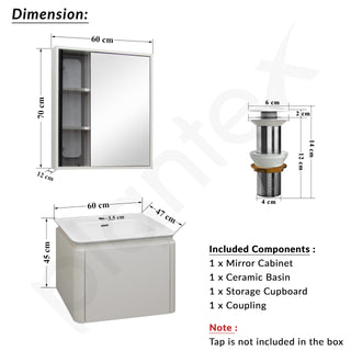 Plantex Plywood Rectangle Vanity with Basin/Unbrekable Wash Basin with Cabinet/Bathroom Organizer for Home with Coupling, Mirror and Cabinet Motion Sensor Light (NZBC-13)