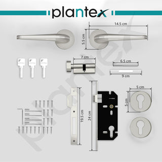 Plantex Triple Security Door Lock for Home/Main Door Lock Set with 3 Years of Warranty/Mortise Lock for Door with Brass Lock Body & Cylinder(7077 - Satin White & Chrome Finish)