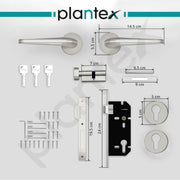 Plantex Triple Security Door Lock for Home/Main Door Lock Set with 3 Years of Warranty/Mortise Lock for Door with Brass Lock Body & Cylinder(7077 - Satin White & Chrome Finish)