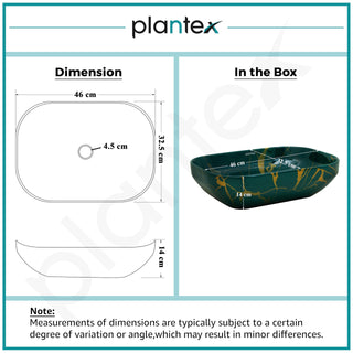 Plantex Tabletop Wash Basin for Bathroom/Designer Countertop Bathroom Sink/Ceramic Rectangle Vessel Sink Basin for Home/Office (20x14x5.5 Inch - Green)