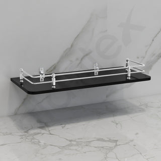 Plantex Premium Black Bathroom Glass Shelf/Glass Shelf for Living Room/Kitchen/Bathroom Accessories Set/Kitchen Shelf Rack- (Polished 12x6 - Pack of 1)