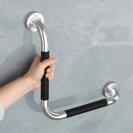 Plantex L-Shape Bathroom Handle for Senior Citizen/Grab Bar for Toilet/Wall-Mounted Safety Handle Made of 304 Grade Stainless Steel - Pack of 1 (Chrome & Black)