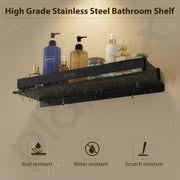 Plantex Stainless Steel Bathroom Shelf/Rack/Bathroom Organizer with Drill/Kitchen Storage Shelf/Wall Mounted Washroom Accessories - (15 x 5 Inch, Black)