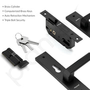 Plantex Stainless Steel Door Lock Handle Set/6-Lever Lock Mechanism with 3 Years of Warranty/Mortise Lock with 3 Keys, Brass Lock Body & Cylinder - (DTM-661, Z-Black)