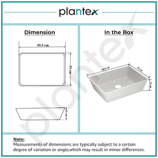 Plantex Table Top Basin for Bathroom/Quartz Rectangle Basin/Vessel Sink Basin Over Counter for Home/Restaurant (White, 18 x 13 x 5 Inch)
