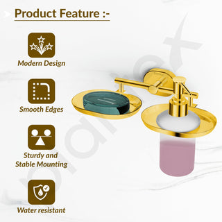 Plantex J4 Stainless Steel Soap Dish with Liquid Dispenser/Soap Stand for Bathroom Wall Mount/Shampoo Dispenser/Bathroom Accessories (PVD Gold Finish) Onix