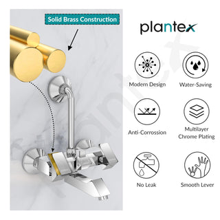 Plantex Brass Wall Mixer for Bathroom with L-Bend Connector for Overhead Shower/Mixer Tap/Wall Mixer for Bathroom 2 in 1 with 7-Year Manufacturer's Warranty- (Pri-318-Chrome)