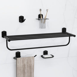 Plantex Parv 304 Grade Stainless Steel Towel Rack for Bathroom/Soap Holder/Napkin Ring/Tumbler Holder/Robe Hook/Bathroom Accessories - 5 Pcs Combo (Black)