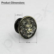 Plantex Lion Face Drawer Knobs for Kitchen Cabinet, Wardrobe - Round Pulls Handles - Pack of 6 (Brass-Antique)