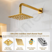 Plantex Stainless Steel Overhead Shower 4 x 4 inch with Water-Saving Technology/High pressure Rain Shower Head without Arm/Bathroom Shower -(Ultra Slim-PVD Gold)