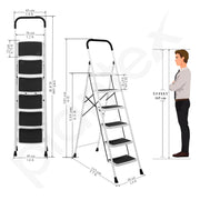 Plantex Alloy Steel 6 Step Ladder For Home/Foldable Strong Wide Step Ladder/Anti- Skid 6 Step Ladder - (White & Black)