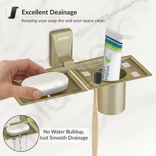 Plantex 304 Grade Stainless Steel 2 in1 Soap Dish with Tumbler Holder/Soap Stand/Tooth Brush Holder for Bathroom - Crystal (Brass Antique)