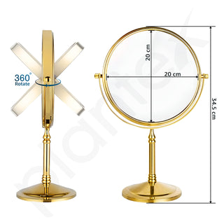 Plantex Premium Brass Magnifying Mirror/Two-Sided 360° Swivel Makeup Mirror with 5x/1x Magnification/Table Mirror (8 Inch-Golden/Tabletop)