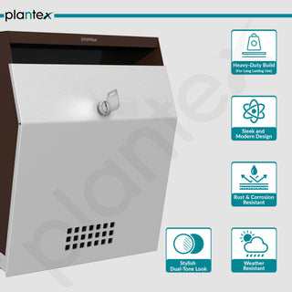 Plantex Letter Box with Key Lock/Suggestion Box for Office - Metal, Wall Mounted, Coffee & White