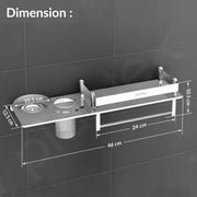 Plantex Stainless Steel 4in1 Multipurpose Bathroom Shelf/Bathroom Steel Rack with Soap Dish, Towel Rod and Tumbler Holder-Chrome (18x5 inches)