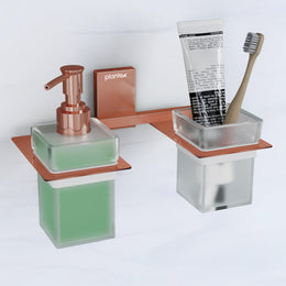Plantex 304 Grade Stainless Steel Glass Liquid Dispenser with Tumbler Holder/Toothbrush Holder/Shampoo Dispenser for Washbasin/Kitchen/Bathroom Accessories - Pack of 1 (Crystal, PVD Rose Gold)