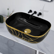 Plantex Ceramic Designer Washbasin for Bathroom/Countertop Basin/Rectangle Tabletop Wash Basin for Home/Office - (16010, Black & Gold)