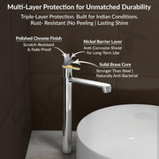 Plantex Pure Brass High Neck Pillar Tap for Wash Basin with Teflon Tape/Tabletop Wash Basin Tap/Pillar Cock with 7 Year Warranty (FLO-804-Mirror Chrome)