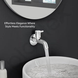 Plantex Short Body Bib Tap for Bathroom with Water-Saving Aerator/Wall Mount Bib Cock with Wall Flange and Teflon Tape/Brass Spindle Basin Tap for Home (MKS-1271-Mirror Chrome)