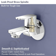 Plantex Single Lever Water Tap for Bathroom with Water-Saving Aerator/Wall Mount Bib Cock with Wall Flange and Teflon Tape/Brass Spindle Bib Tap for Home (Saga-1291-Chrome)