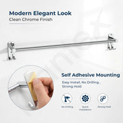 Plantex J4 Stainless Steel Self Adhesive Towel Rod for Bathroom/Single Towel Hanger without Drill/Towel Holder for Bathroom/24 Inch Towel Rod with Hook/Bathroom Accessories- Pack of 1 (Chrome)