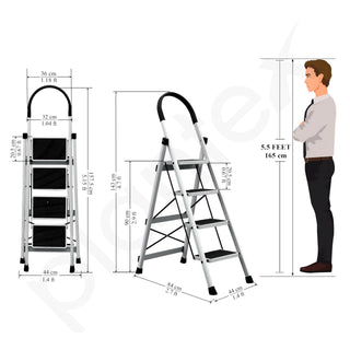 Plantex Steel Ladder for Home/Strong Foldable Wide 4 Step Ladder/Anti-Skid 4 Step Ladder - (Apex - White)