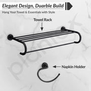 Plantex 304 Grade Stainless Steel Bathroom Accessories Set of 5 - Towel Stand/Napking Holder/Soap Holder/Toothbrush Holder/Robe Hanger - Daizy (Black)