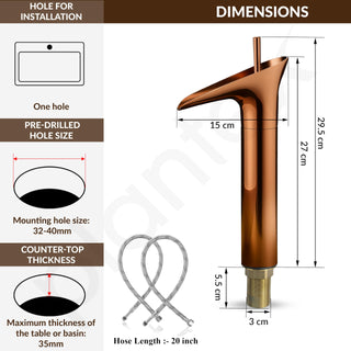 Plantex Pure Brass Basin Mixer Tap Hot & Cold/Single Lever Pillar Cock Water Tap for Wash Basin/Deck Mount- (PVD-Choco)