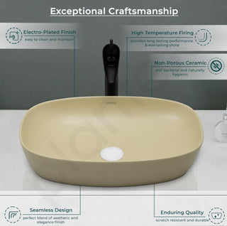 Plantex Basin for Bathroom/Ceramic Table Top Wash Basin/Over Counter Washbasin for Restaurant/Hotel (Matt Khaki, 23 x 14.5 x 5 Inch)