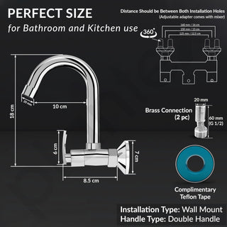 Plantex Pure Brass Sink Mixer with Double Handle Hot and Cold Water Tap for Kitchen/Bathroom Basin Faucet with Brass Wall Flange & Teflon-Tape - (COL-1014, Chrome Finish)