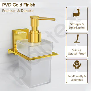 Plantex 304 Grade Stainless Steel Liquid Soap Dispenser for Bathroom/Frosted Glass Liquid Shampoo Dispenser/Hand wash Dispenser/Bathroom Accessories - Pack of 1 (Crystal, PVD Gold)