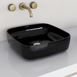 Plantex Premium Ceramic Tabletop Washbasin/Black Countertop Wash Basin/Tabletop Basin for Bathroom/Small Wash Basin (16 x 16 x 5 Inch)