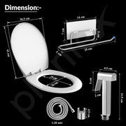 Plantex Hygienic Toilet Combo/Polypropylene Toilet Seat Cover/Self Adhesive Toilet paper holder/D- Shape Health Faucet Set with 1.20 meter hose Pipe for Toilet and Clamp (Chrome)