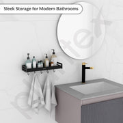 Plantex Multipurpose Aluminium Bathroom Wall Shelf / Bathroom Shelf Rack With Movable Hooks / Bathroom Accessories Set / Shelf for Bathrooms / Kitchen Organiser -(Black)