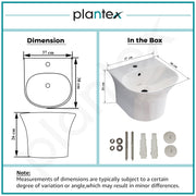 Plantex Ceramic Wash Basin/Wall Mount Half Pedestal WashBasin for Bathroom with 10 Years Glaze Warranty by Plantex/Wall Hung Basin for Home/Office/Hotels (White - 15 x 15 x 10 Inch)