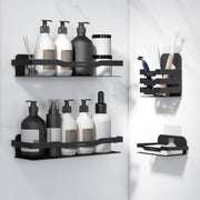 Plantex Self Adhesive Bathroom Shelf/Stainless Steel Shelf/Soap Holder for Kitchen/Tumbler Holder/Bathroom Organiser without Drill - ( 12 x 4 Inch,Black, Combo)