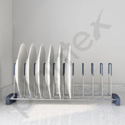 Plantex Stainless Steel Thali Stand/Dish Rack Kitchen Cabinet/Plate Stand for Modular Kitchen/Tandem Box Accessories - 10 Sections (Chrome/Pack of 1)