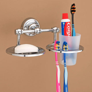 Plantex Platinum Stainless Steel 304 Grade Skyllo 2in1 Soap Dish with Tumbler Holder/Soap Stand/Tooth Brush Holder/Bathroom Accessories(Chrome) - Pack of 2