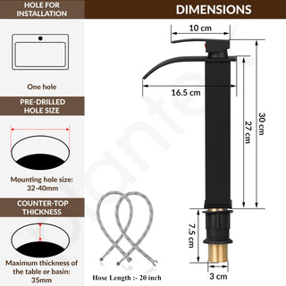 Plantex 304-Grade Stainless Steel Basin Mixer Tap Hot and Cold/Single Lever Pillar Tap for Wash Basin/Mixer Tap for Bathroom-(Matte Black)