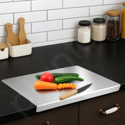 Plantex Stainless Steel Chopper Board for Kitchen Use/L-Shape Chopping Board/Non-Slip, Rust-Proof, Anti-Bacterial Surface Cutting Pad (Pack of 1, Chrome Finish, Size-35.5 cm X 23 cm)