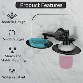 Plantex J4 Stainless Steel Soap Dish with Liquid Dispenser/Soap Stand/Shampoo Dispenser for Bathroom/Bathroom Accessories - Pack of 1 (R-218B, Black)