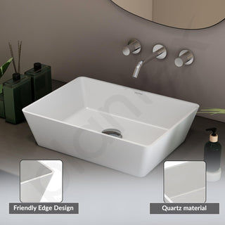 Plantex Table Top Basin for Bathroom/Quartz Rectangle Basin/Vessel Sink Basin Over Counter for Home/Restaurant (White, 18 x 13 x 5 Inch)