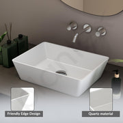 Plantex Table Top Basin for Bathroom/Quartz Rectangle Basin/Vessel Sink Over Counter for Home/Restaurant (White, 18 x 13 x 5 Inch)