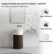 Plantex Pedestal Wash Basin/Acrylic Resin & Quartz Free Standing Wash Basin/Round Basin for Bathroom/Home/Office/Restaurant- (10056, Beige & Brown)